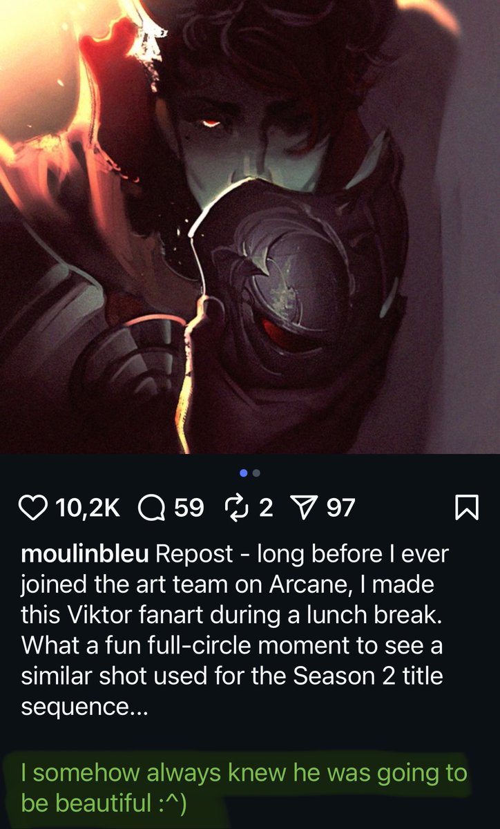 Not yet, but Viktor Maury @/moulinbleu, character designer for Viktor (and multiple other characters in s2) describes him as being brought back to himself by love in the finale. In a separate post he also calls Viktor beautiful and I want to include it for no specific reason.