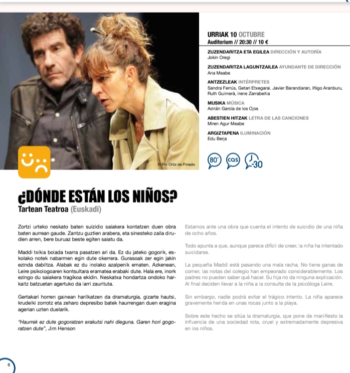 #DóndeEstánLosNiños escrito y dirigido por <a href="/kinoregi/">Jokin Oregi</a>
para público adulto. Este viernes, 10 de octubre, en
<a href="/kulturleioa/">Kultur Leioa</a> a las 20.30h. La función será en castellano. 
ENTRADAS: kulturleioa.janto.es/es/espectaculo…
#teatro #castellano #SaludMentalInfantil <a href="/leioaudala/">Leioa Udala</a> <a href="/HirukaEus/">Hiruka</a>