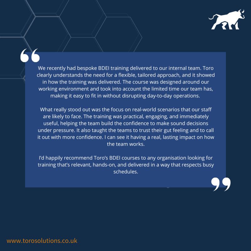 Grateful for the opportunity to support a client with bespoke BDEI training, tailored to their team’s unique needs and busy schedules. 

We appreciate the kind feedback and the trust placed in our work.

Find out more about our BDEI training click here
🔗 lnkd.in/eek4wsqt