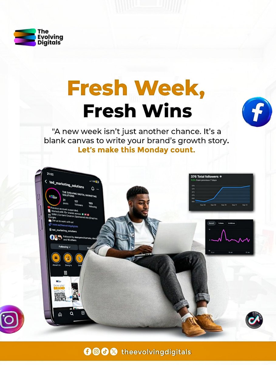 theevolving24's tweet photo. A new week isn't just another chance,it's your brand's opportunity to shine ✨💫. Let's make it happen.✅

#MondayMotivation #TheEvolvingDigitals #DigitalMarketingAgency #GMCT#HappyNewWeek#LagosNigeria https://t.co/OvjlCLeSC3