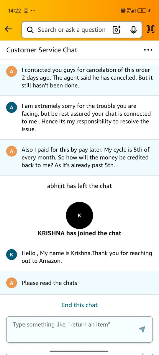 AratrikD's tweet photo. @amazonIN @amazon @AmazonHelp so far 4 reps have literally disconnected from the help chat. None of them could provide an iota of support. Please guide. https://t.co/h6VSiG9soT