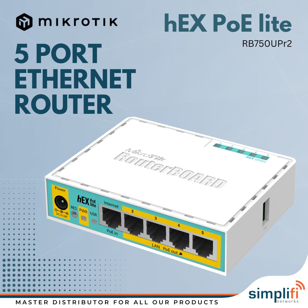 SimplifiNetwork's tweet image. Are you tired of messy power cables and complicated network setups? Try the MikroTik hEX PoE lite (RB750UPr2) is a compact 5-port Ethernet router designed for small offices or home networks that need reliable connectivity , minus the clutter.

#MikroTik #NetworkingSolutions