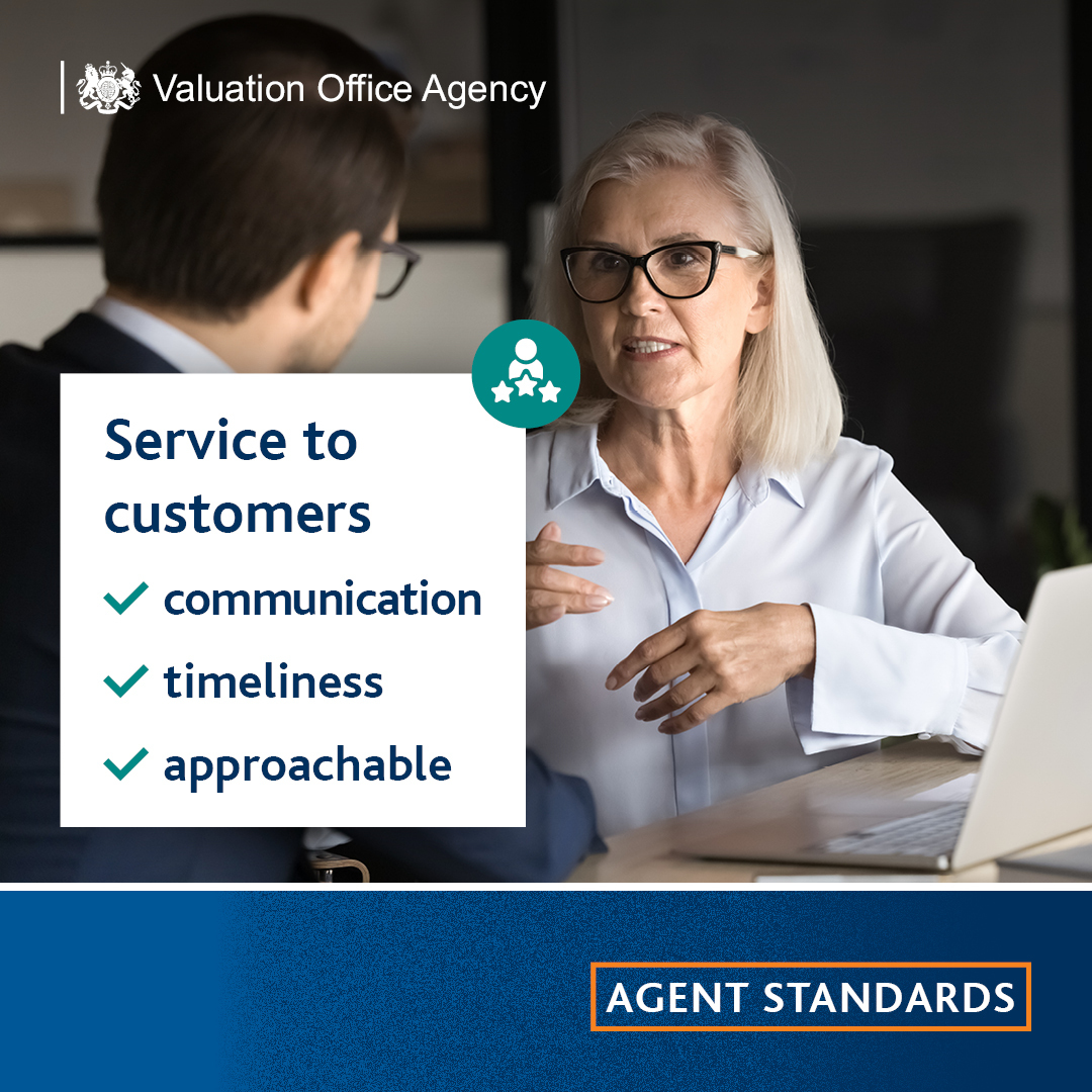 What should you expect from a business rates agent?  

Read our agent standards, which set out clear expectations for agents regarding:

👉 their behaviour 
👉 their professional practice  
👉 the service they provide  

Find out more: gov.uk/guidance/voa-a…