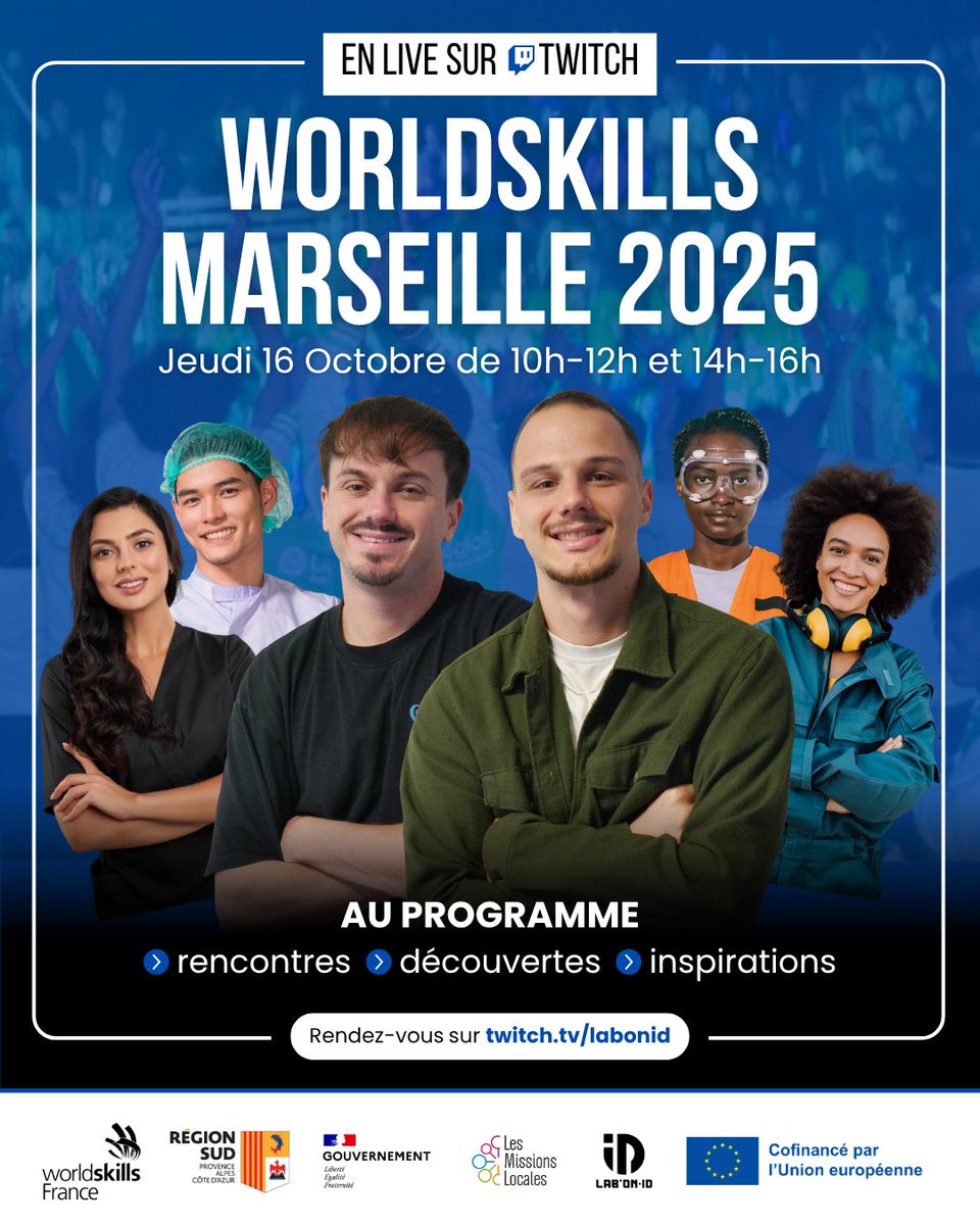 🔴 [Live Twitch : WorldSkills 2025] 🎥

🎥 Rejoins-nous ce jeudi 16 octobre pour un live spécial Worldskills 2025 sur la chaîne Twitch de labonid ! Les lives auront lieu de 10h à 12h et de 14h à 16h.
👉 twitch.tv/labonid

#WorldSkills2025 #TwitchLive #MissionsLocales2025