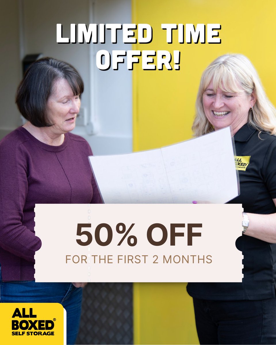 allboxed's tweet image. Store with us now and get 50% OFF your first 2 months! 🎉

Don’t wait, get in touch today and secure your space bookings.allboxed.co.uk/#locations! T&amp;amp;Cs apply. 📦

#storagesolution #storagespace #storageboxes #storage #selfstorage #storageunits #ukstorage #storageunits