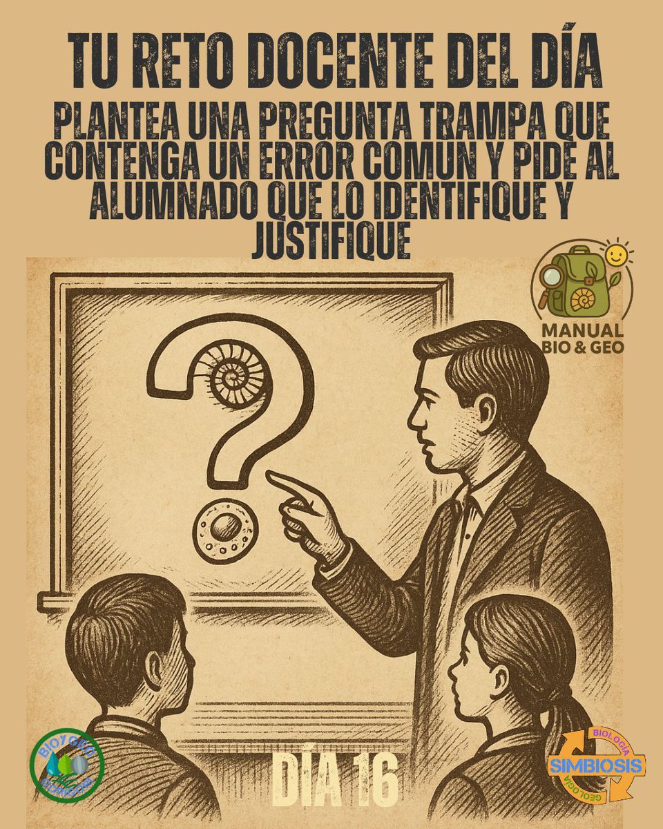 #Retodocente 16 – Pregunta trampa
¿El petróleo es un mineral? 😏 Haz que tus alumnos caigan en la trampa... y luego la desactiven con ciencia. Detectar errores afina la mente más que acertar sin pensar. 🧠
proyectosimbiosis.colectivocrecet.com/blog/el-manual…

#AprendizajeActivo #ManualBioyGeo