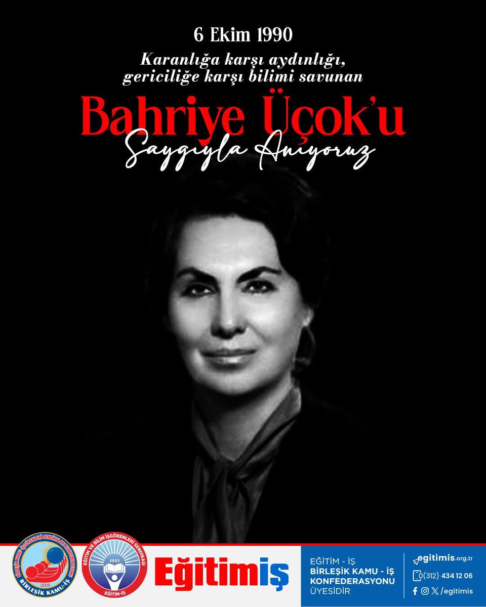 BAHRİYE ÜÇOK’U UNUTMADIK!

Laikliğin ve Cumhuriyetimizin yılmaz savunucusu, karanlığa teslim olmayan duruşuyla yolumuzu aydınlatan Bahriye Üçok’u, katledilişinin 35. yılında bir kez daha saygı ve minnetle anıyoruz.

Eğitim-İş olarak; gericiliğe boyun eğmeyen aydınlarımızın