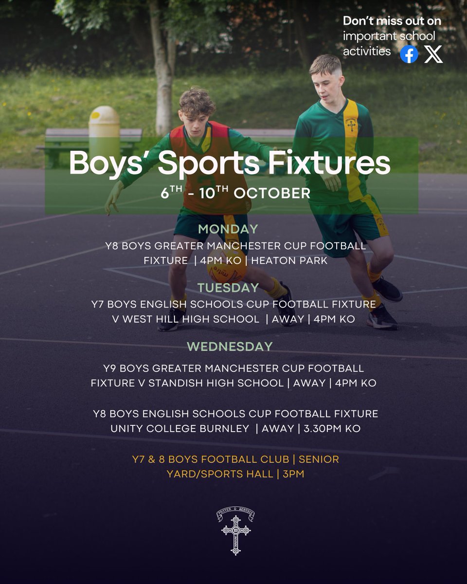 Boys' Sports Fixtures | 6th - 10th October 2025 <a href="/STOC_CAT/">St Teresa of Calcutta CAT</a> #stmonicasrchs_fixtures