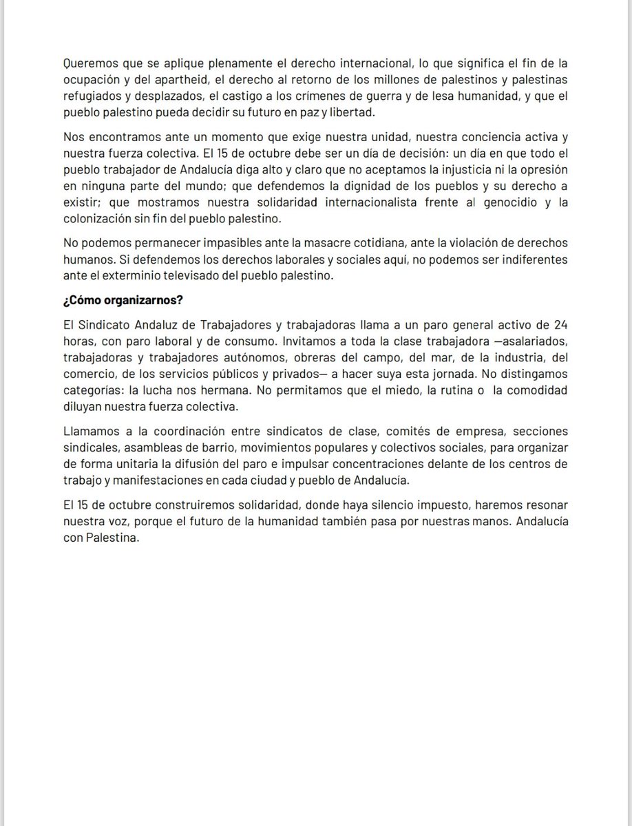 SATSevilla's tweet photo. MANIFIESTO DE CONVOCATORIA AL PARO GENERAL ANDALUZ.
15 DE OCTUBRE.
SOLIDARIDAD, JUSTICIA Y SOBERANÍA. https://t.co/WUrVEY8y5k