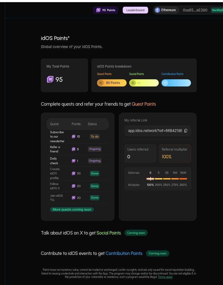 Yap2drop's tweet image. 95 Points down, many more to go! 💜 Every quest completed brings you closer to leveling up with @idOS_network 🚀 Who’s grinding with me today? #QuestMode #idOS