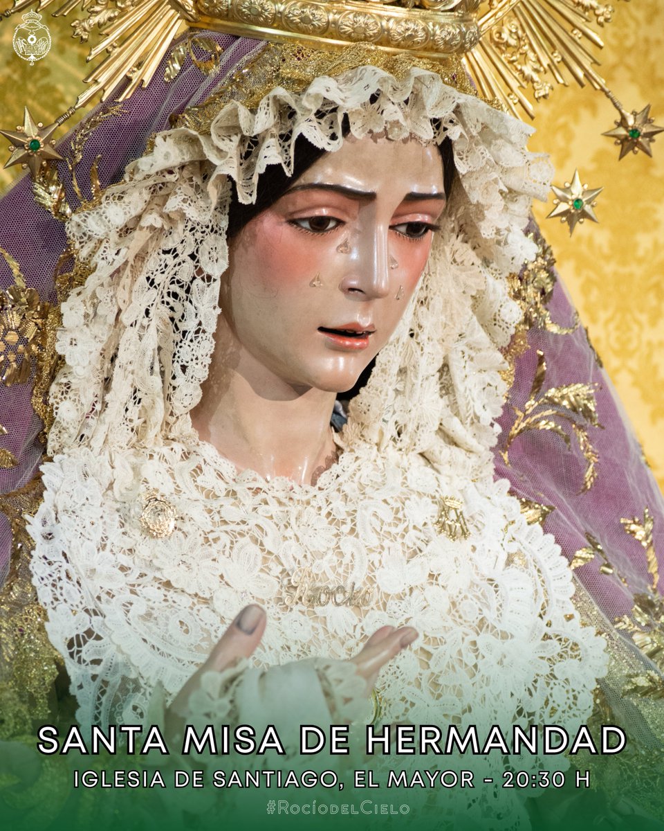 Los lunes son de #RocíodelCielo.   

A las 20:30h. celebraremos nuestra Santa Misa de Hermandad, que estará oficiada por N.H y Dir. Espiritual Rvdo. Sr. D. Fernando E. Borrego Ojedo, Pbro. 

Tras la Sagrada Eucaristía, tendremos la primera reunión del Cuerpo de Acólitos, para