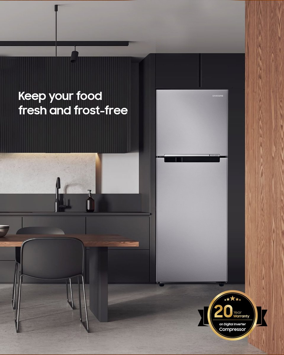 Samsung_Ghana's tweet image. Freshness isn’t just a feature, it’s a lifestyle. The Samsung RT26H refrigerator makes it simple with frost-free technology and all-around cooling that locks in taste and texture for longer. 

#SamsungRefrigerator #Samsung #SamsungGH