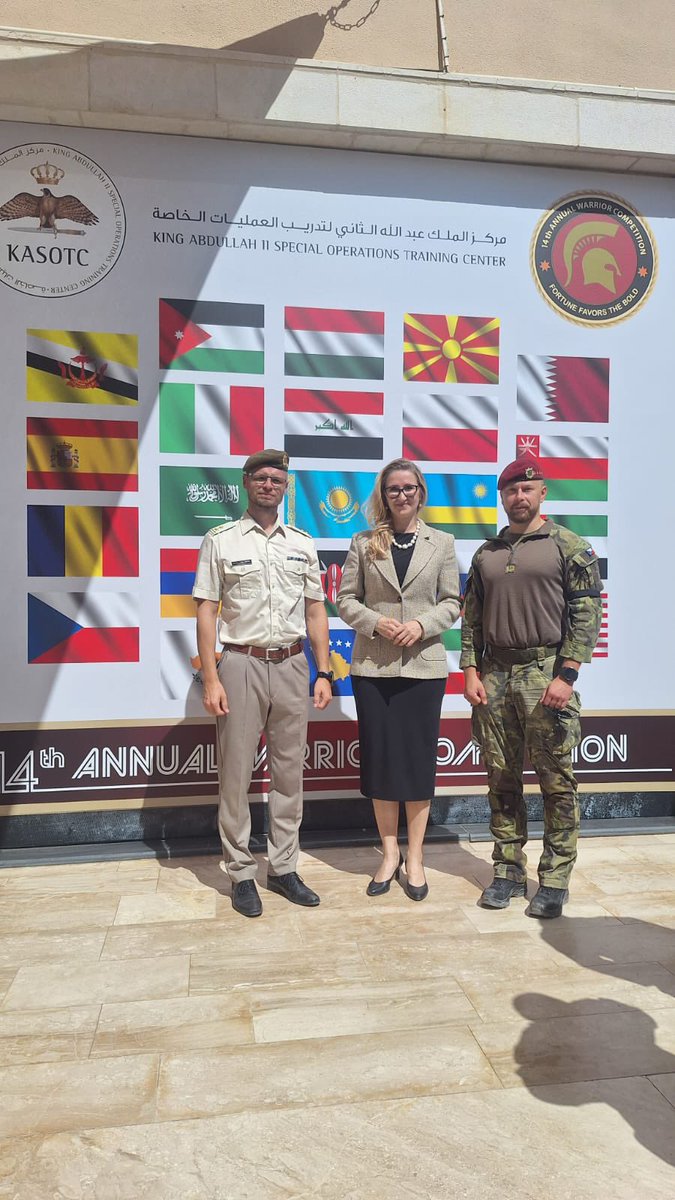 Honored to attend 14th International Warrior Competition at KASOTC in Jordan – 38 teams from 23 countries. Proud to see the Czech team present &amp; ready to represent 🇨🇿 in this global arena of special operations &amp; counterterrorism. Thanks to 🇯🇴 for hosting! 🤝🌍 #IWC2025 #CzechArmy