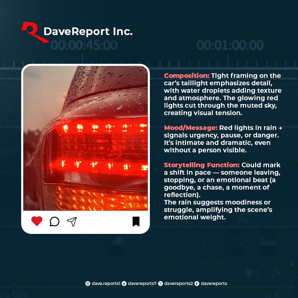 davereports2's tweet photo. Every detail tells a story. From the glowing red taillight in the rain signaling urgency and mood, to celebrating October as *OCTOBRAND*—a month to create, inspire, and elevate your brand. Let’s make every moment count. 
#OCTOBRAND #DaveReportsinc #Brandmagic https://t.co/UOeJxvfbxb