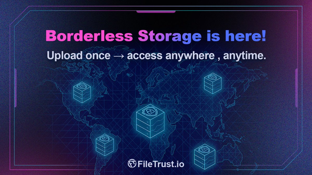 FileTrustio's tweet photo. Borderless Storage is here!
Upload once → access anywhere , anytime .
No censorship , no deletion . FileTrust is powering the unstoppable data economy of #Web3 .
#filetrust #ftu #storage #cryptocommunity #future #Web3 https://t.co/xe1o5xb3pR