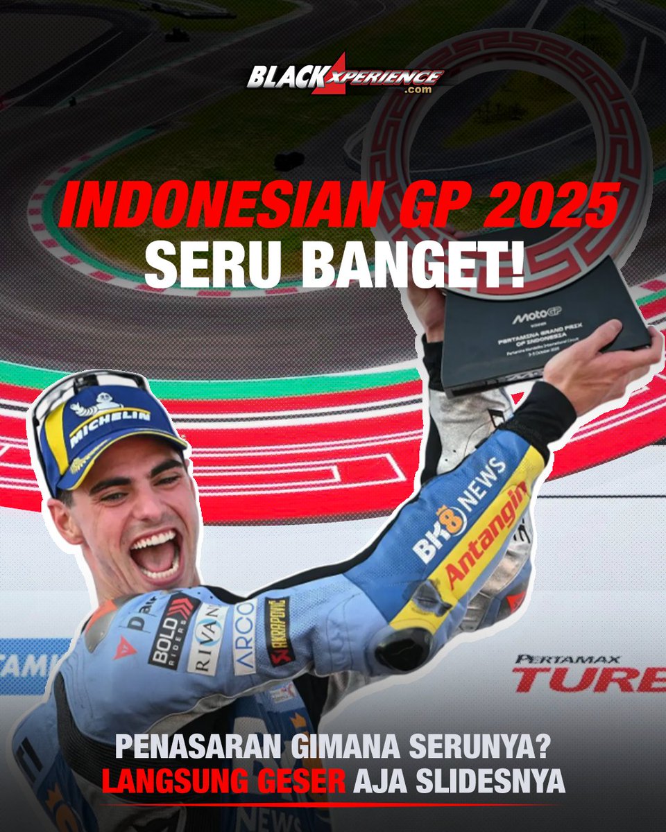 blackxperience's tweet image. Gokil. Da Best. Manteppp!! 🏍️💨
Fix salah satu race yang paling seru sepanjang musim ini 🔥

Kayak apa keseruan race kemaren? Lansung geser aja slidesnya bro! 

#BlackXperience #MotoGP #MotoGP2025  #IndonesianGP #Ducati #FerminAldeguer