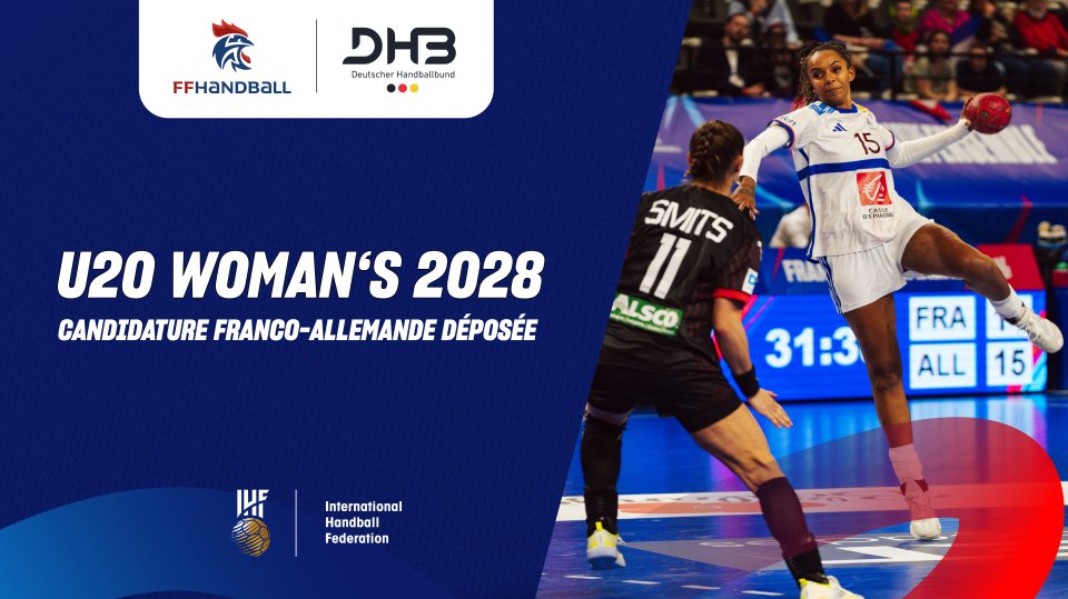 ffhandball's tweet photo. 𝗟'𝗔𝗹𝗹𝗲𝗺𝗮𝗴𝗻𝗲 𝗲𝘁 𝗹𝗮 𝗙𝗿𝗮𝗻𝗰𝗲 𝘂𝗻𝗶𝘀𝘀𝗲𝗻𝘁 𝗹𝗲𝘂𝗿𝘀 𝗳𝗼𝗿𝗰𝗲𝘀 𝗽𝗼𝘂𝗿 𝗹𝗲 𝗖𝗵𝗮𝗺𝗽𝗶𝗼𝗻𝗻𝗮𝘁 𝗱𝘂 𝗺𝗼𝗻𝗱𝗲 𝗨20 𝘄𝗼𝗺𝗮𝗻'𝘀 2028 🇫🇷🤝🇩🇪

L'été 2028 pourrait être marqué par une nouvelle coopération franco-allemande dans l'univers du handball ! 

Les Fédérations française et allemande de handball ont officiellement déposé une candidature conjointe pour l'organisation du Championnat du monde Féminin U20 🤾‍♀️

Si l'IHF (fédération internationale de handball) valide ce projet lors de son congrès du Caire du 19 au 22 décembre 2025, la compétition se déroulera en juin 2028 ⏳

ℹ️ https://t.co/jLxXRoHn7w