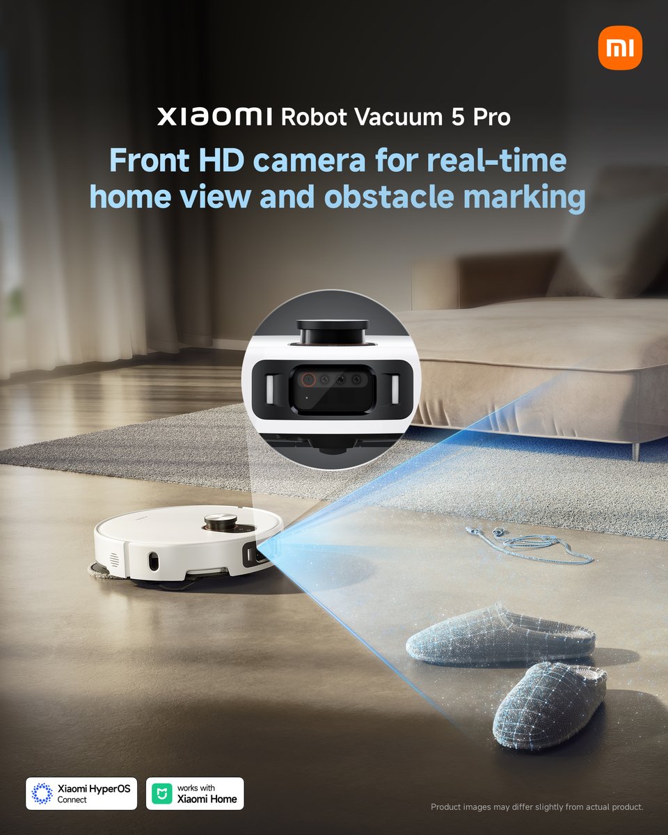 Xiaomi's tweet image. See your home the way your vacuum does!
With a triple-camera vision system and AI obstacle avoidance, Xiaomi Robot Vacuum 5 Pro maps your space, dodges every slipper, and navigates with surprising intelligence.