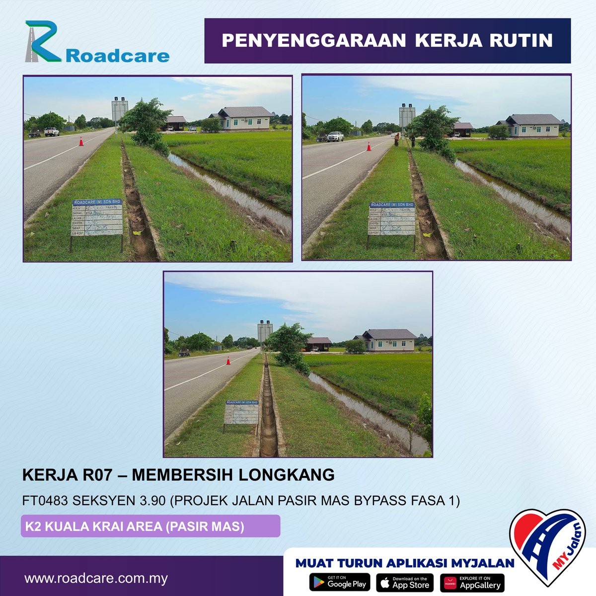 🚧👷‍♂️Kemas Kini Kerja-Kerja Rutin👷‍♂️🚧
Rutin : R07  - Membersih Longkang 
Tarikh :  06 Oct 2025    
Daerah : Pasir Mas, Kelantan    
Lokasi : FT483 Seksyen 3.90 (Projek Jalan Pasir Mas Bypass Fasa 1)