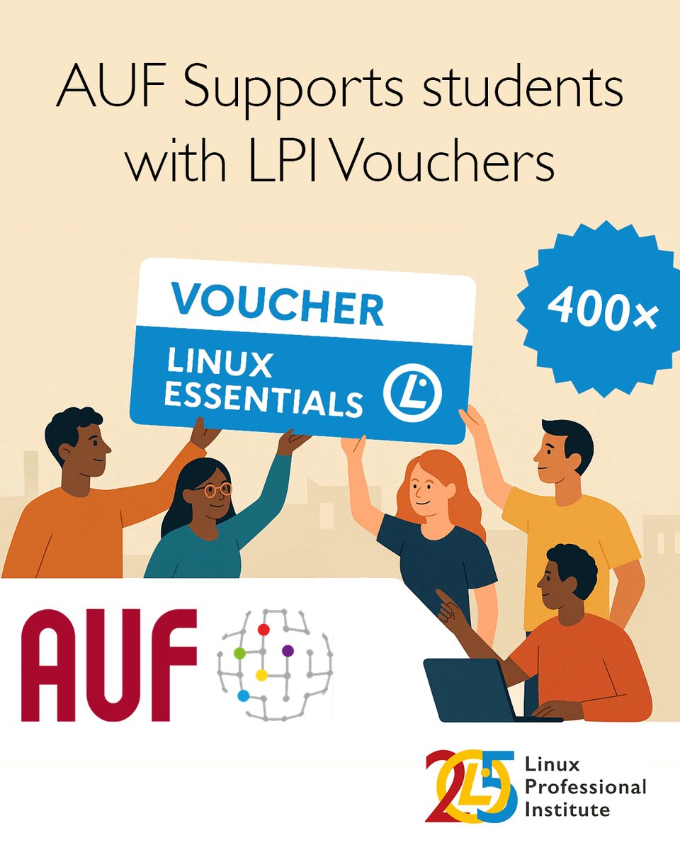LpiAfrica's tweet image. Shoutout to @auf_org for empowering future #tech talent!
400 students in 15 countries now have a head start in #IT, as they receive @LPIConnect #LinuxEssentials exam vouchers from AUF.
Curious how #Linux skills open career doors?
Learn more: lpi.org/kwym