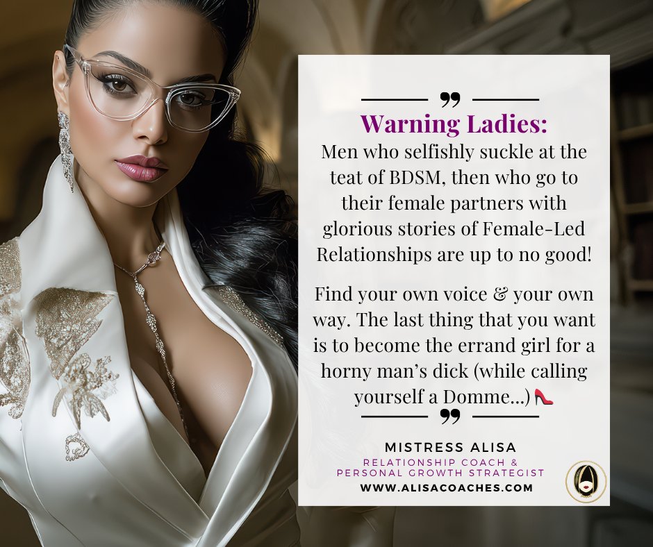 AlisaCoaches's tweet photo. #FLRWisdom #FLR #FemaleLedRelationship #femdom #femdomme https://t.co/2awDP9Y1IR