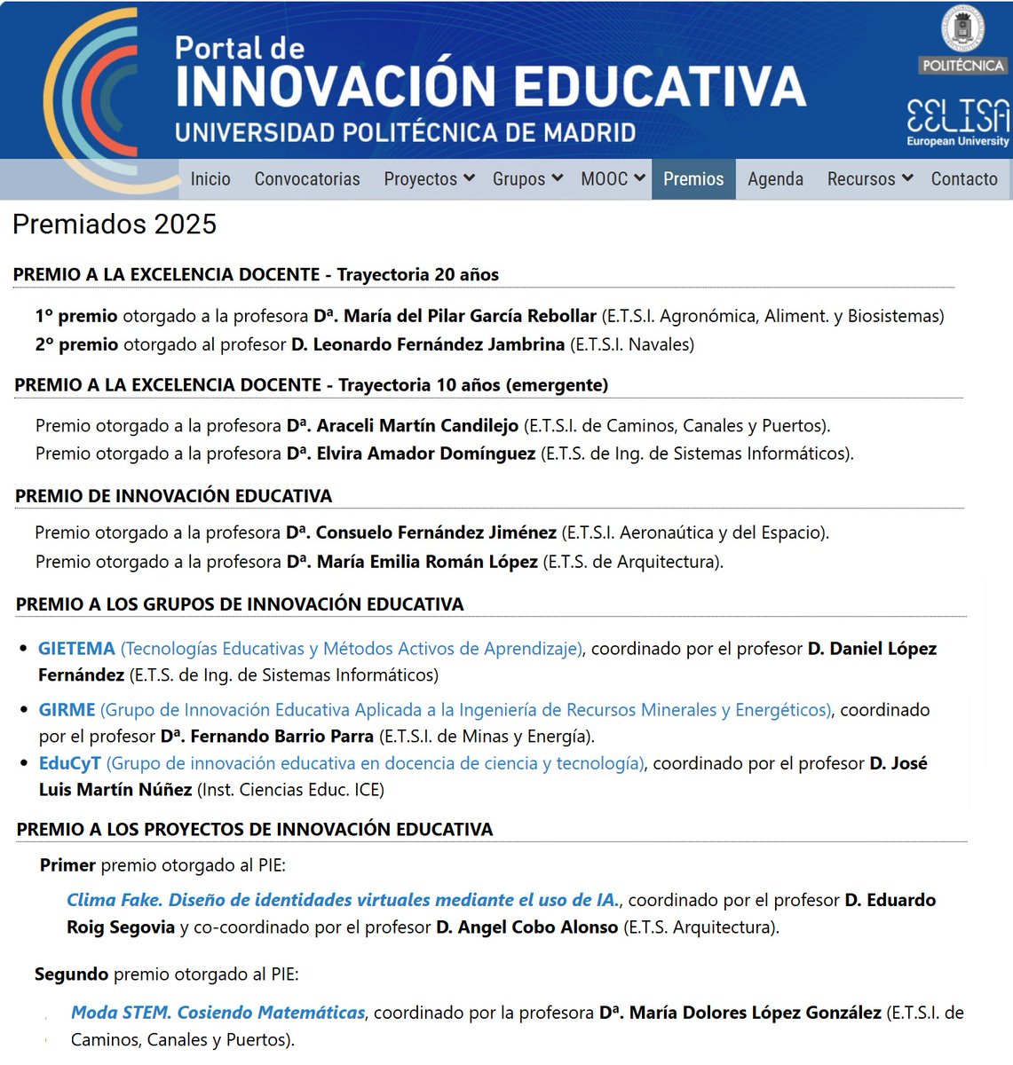 IEducativa_UPM's tweet image. ENHORABUENA a todos los profesores y profesoras, a los grupos GIE y a los proyectos de innovación educativa de @La_UPM que han sido premiados en la edición de 2025.
[innovacioneducativa.upm.es/premios-2025 ]
#PremiosUPMinnovaciónEducativa #somosUPM