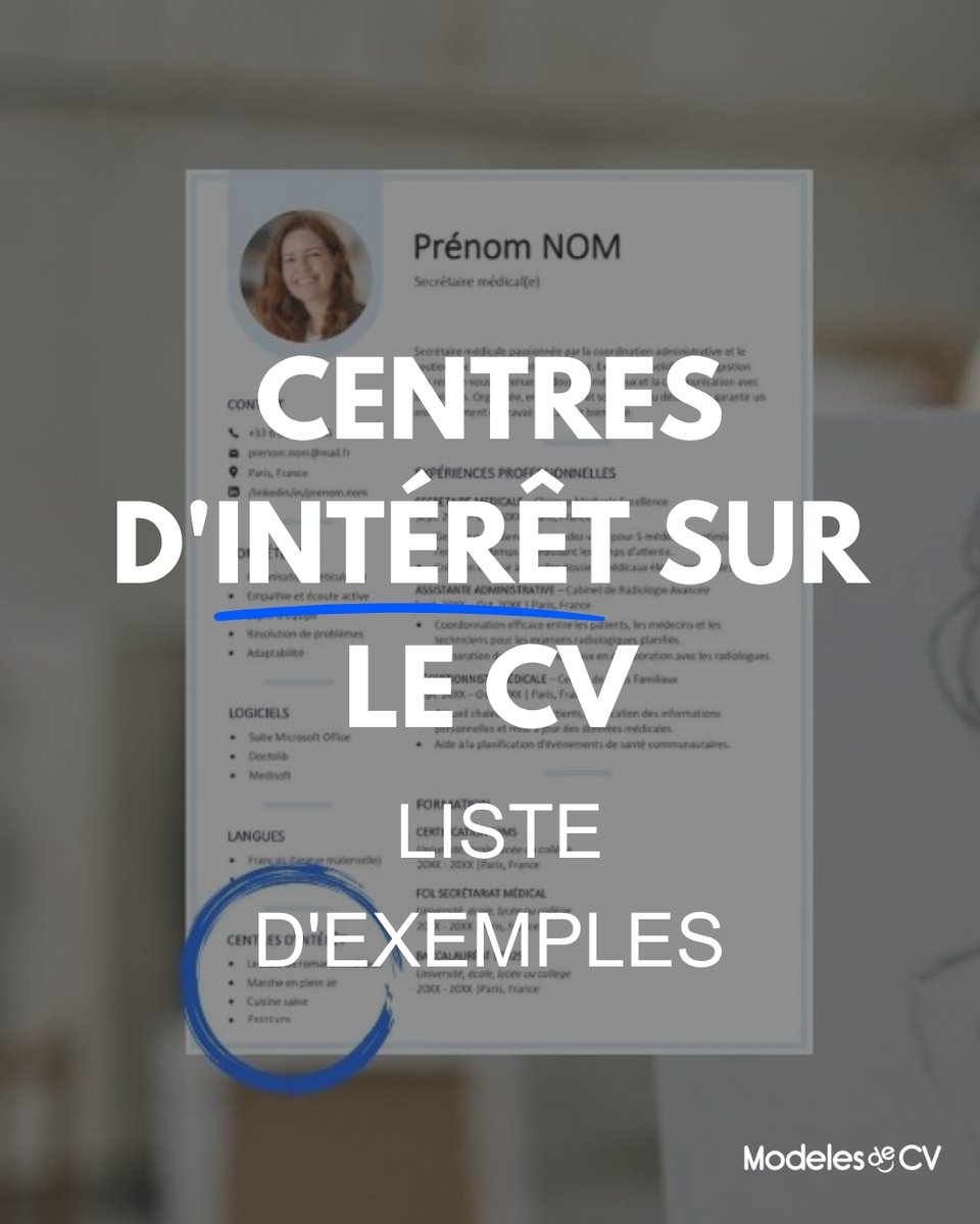 ModelesdeCV's tweet photo. 🎯 Les centres d’intérêt sur votre CV peuvent dire beaucoup plus que vous ne le pensez !

👉 Choisissez-les avec soin et montrez votre personnalité.

📚 Exemples ici : https://t.co/OnE50j8GpZ

#cv #emploi #recrutement #centresdinteret #astucescv https://t.co/9e08yXjSTf