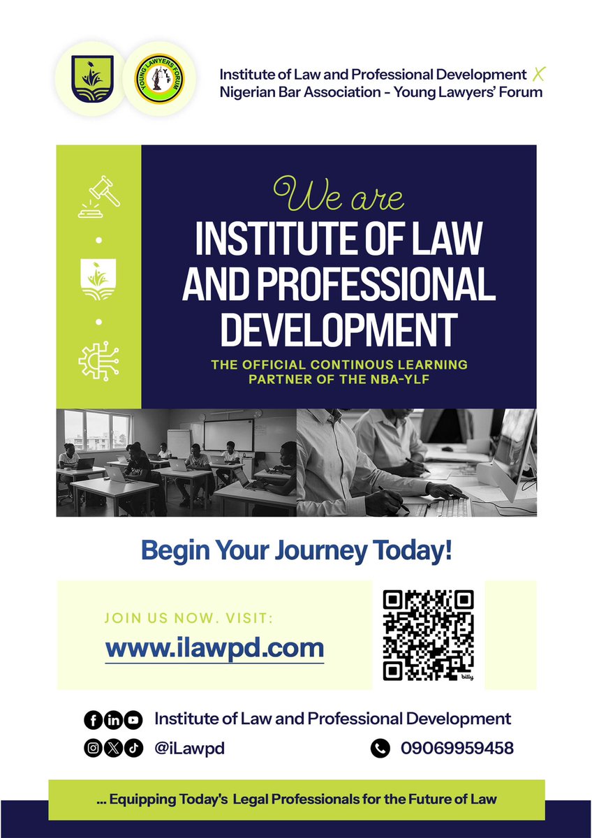 iLawpd's tweet photo. ILAWPD is proud to have been featured as a partner for the New Wigs induction ceremony by the Nigerian Bar Association, Young Lawyers Forum on the 26th of September 2025. 

#nbaylf #newwigsinduction #younglawyers https://t.co/X87tCTTwLN