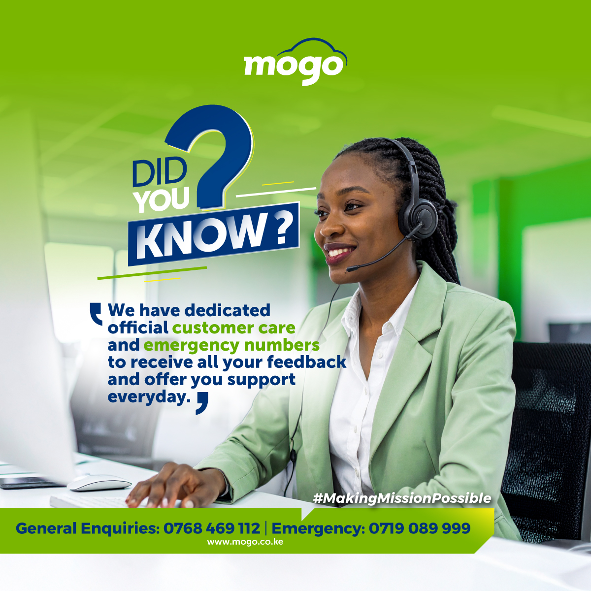MogoAutoLtd's tweet photo. Did you know MOGO has dedicated customer care contacts to support you every day?
💬General enquiries: 0768469112 (Mon–Sat 7AM–10PM | Sun 7AM–8PM)
📲Payment inquires: 0768469112(WhatsApp)
🚨Emergency(Accident/theft): 0719089999(24/7)
#MakingMissionPossible #CustomerServiceWeek https://t.co/cBboSrfwJo