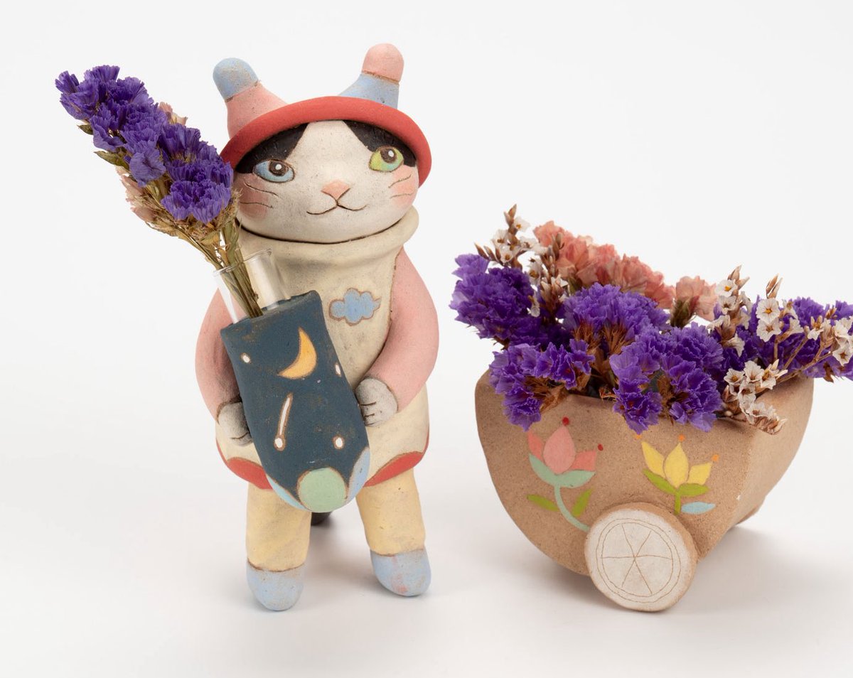 月魚ひろこ ピエロ楽団 陶器置物 ピエロと金魚の楽団【月魚ひろこ