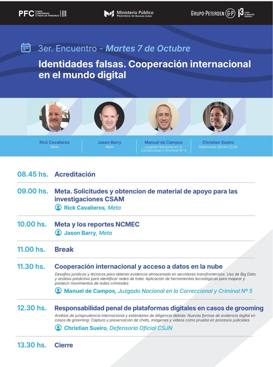 3er Encuentro Identidades falsas.
Cooperación internacional en el mundo digital.
MPF-PBA - META