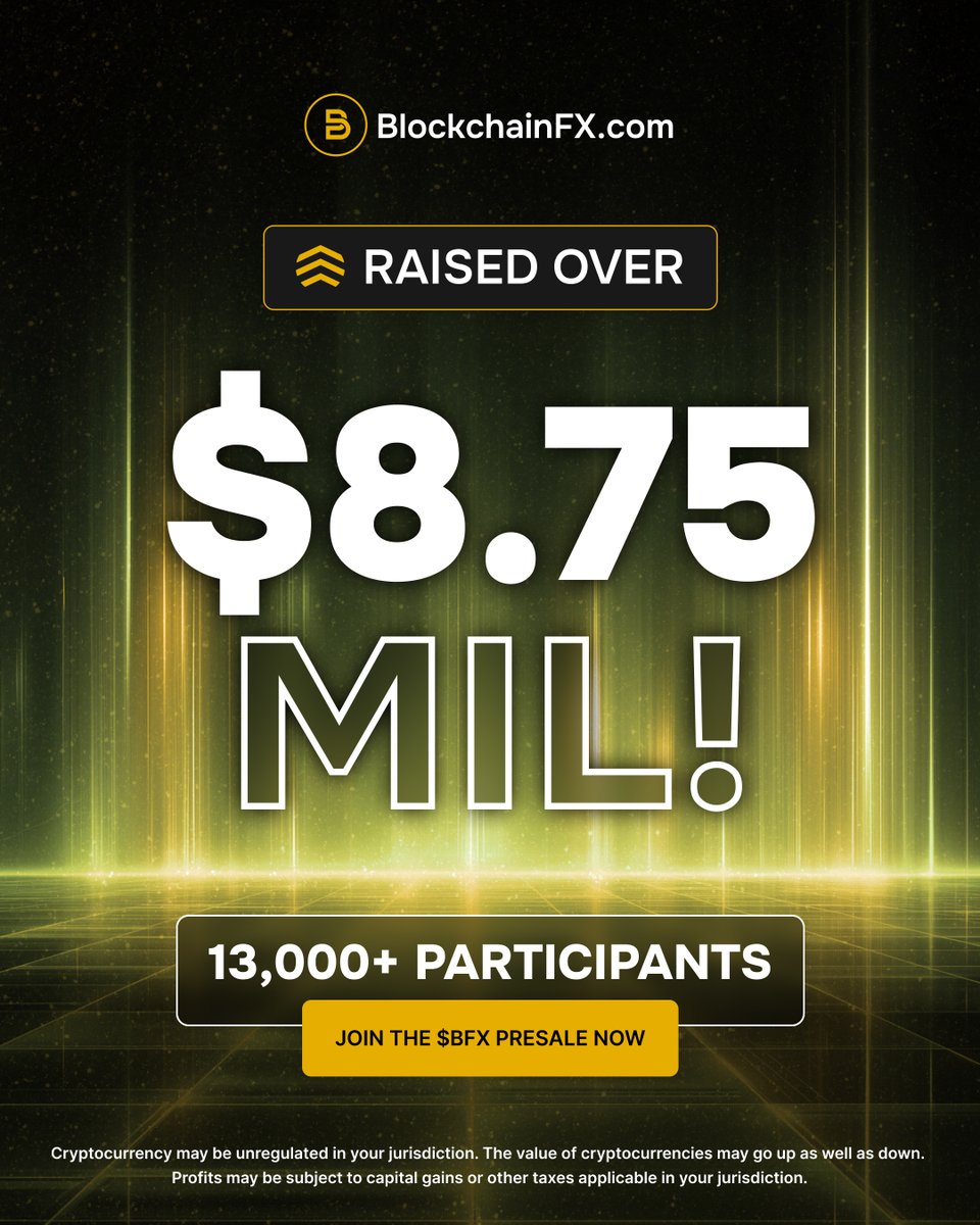 BlockchainFXcom's tweet image. 🚀 $8.75 million raised by 13k+ believers!

BlockchainFX is redefining the future of digital finance, and the world is taking notice.

Be part of the movement 🔥

Join the $BFX presale today 👉 BlockchainFX.com

#BFX #BlockchainFX #Presale #Crypto #Web3
