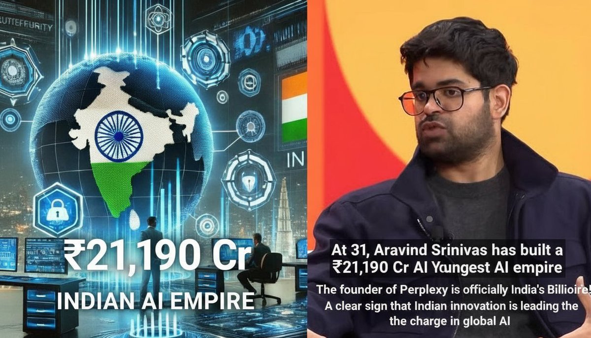 FacelessFury25's tweet image. At 31, Aravind Srinivas has built a ₹21,190 Cr AI empire. The founder of Perplexity is officially India’s youngest billionaire! A clear sign that Indian innovation is leading the charge in global AI. #AravindSrinivas
Created this image with #PerplexityAI