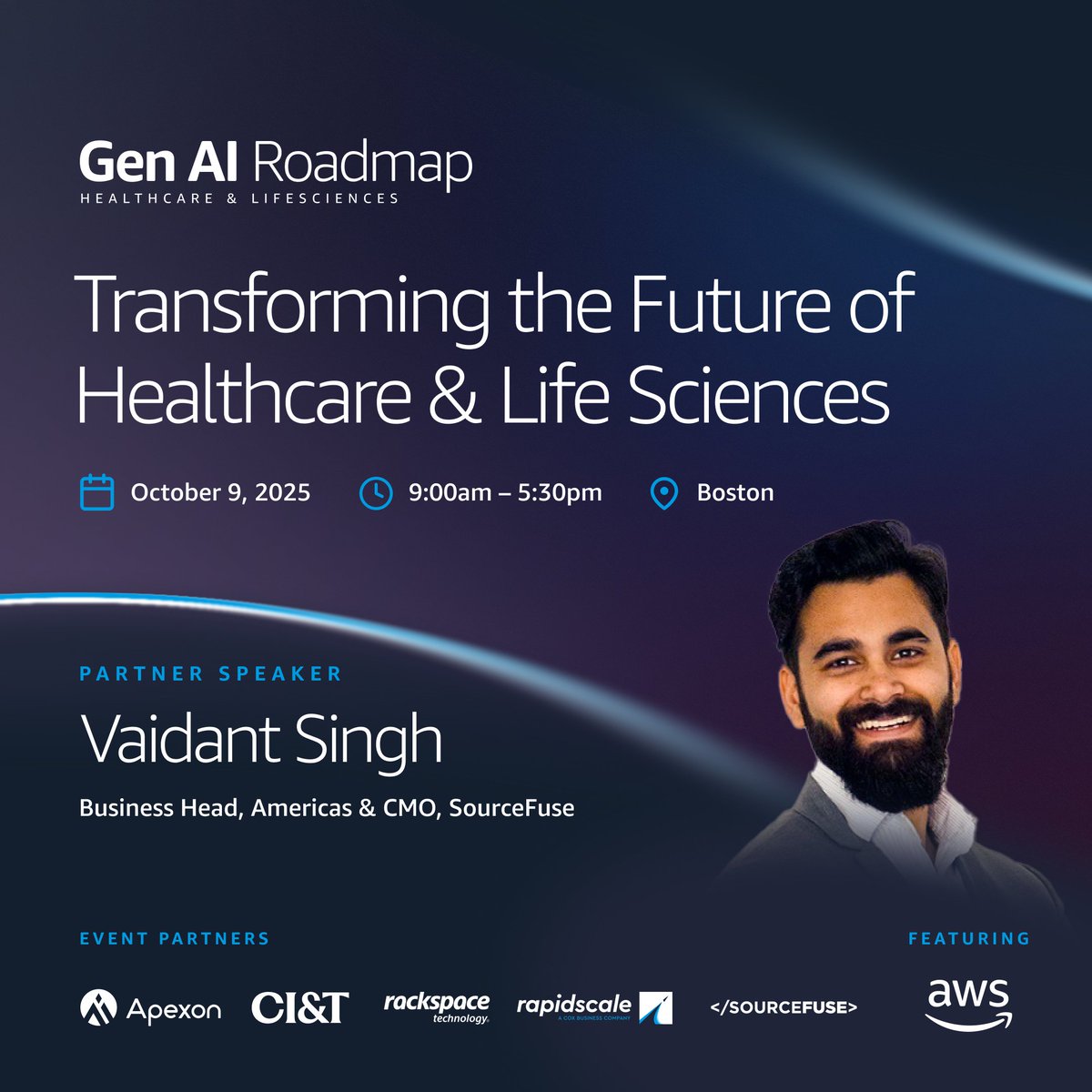 SourceFuse's tweet image. The event is almost here! 🚀 Join us in Boston on Oct 9, 2025 for #GenAI: Transforming #Healthcare & #LifeSciences. Hear from experts on how AI is revolutionizing #drugdiscovery, patient care & medical workflows. Register now sourcefuse.com/our-company/ne…
#BostonEvents #AIinHealthcare