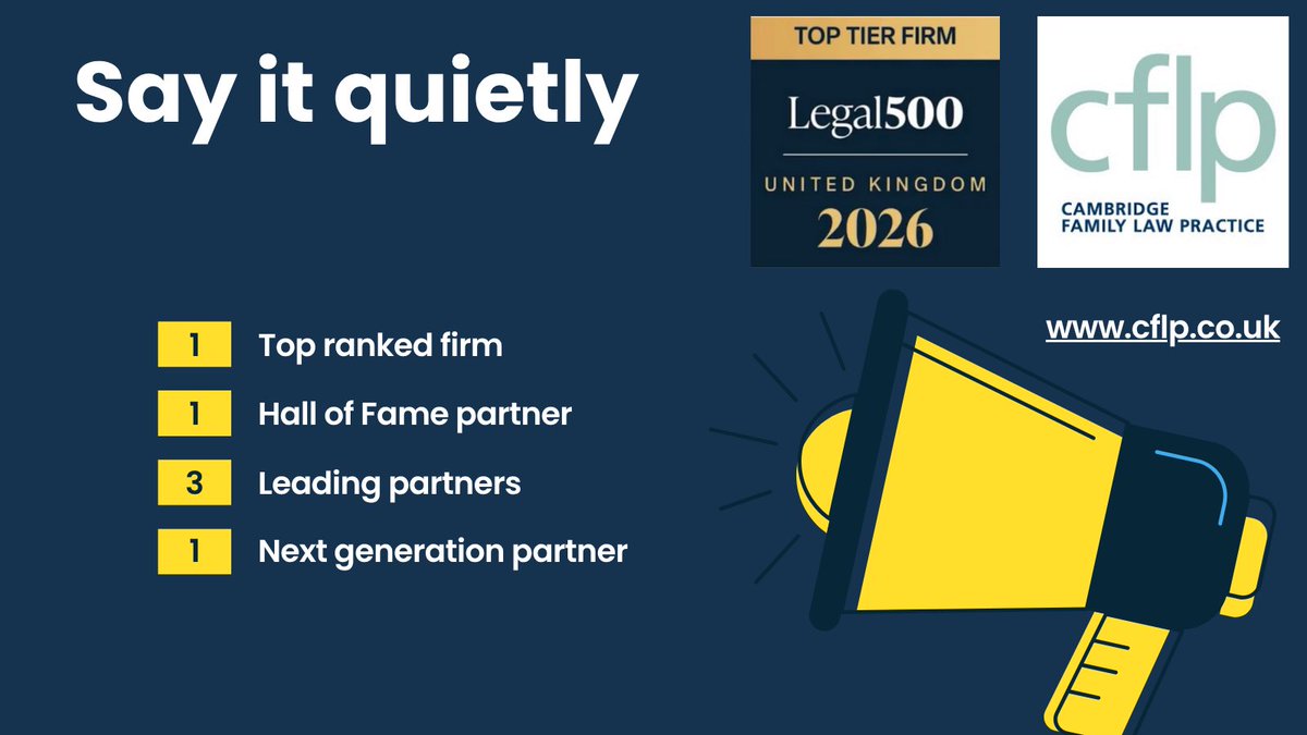 We are delighted with our ranking in the Legal 500 this year. Quietly going about our business. #familylaw #cflp