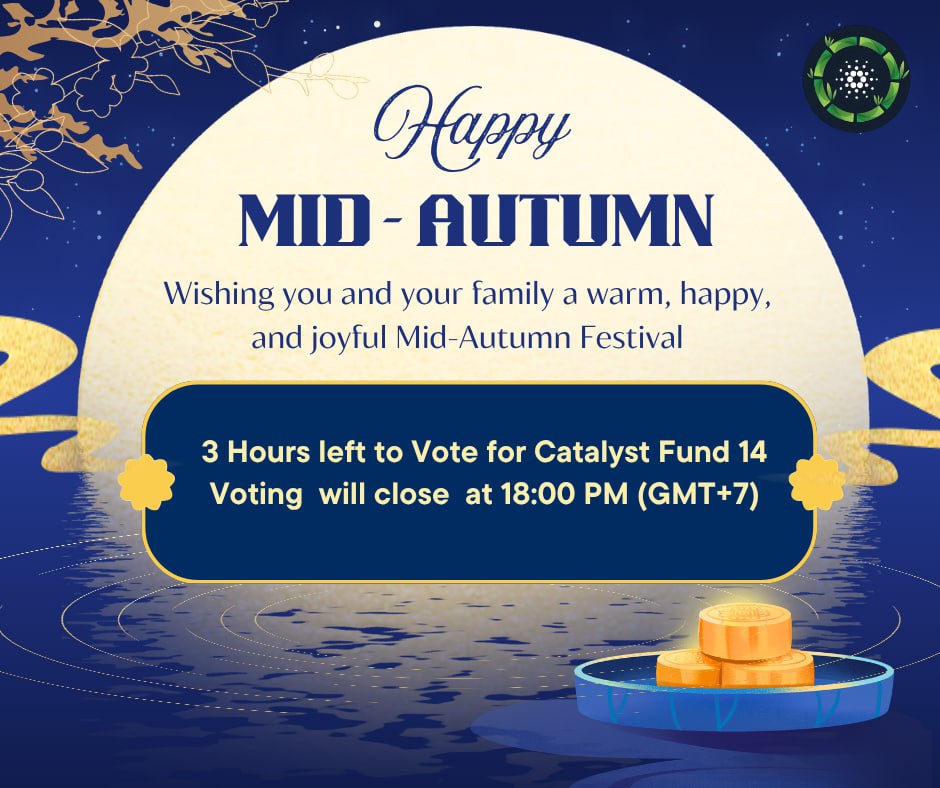 🌕✨ Happy Mid-Autumn Festival!

Wishing everyone a warm and joyful celebration with your family and loved ones 💙🌸

⏳ A gentle reminder: Catalyst Fund 14 voting is almost ending!

Please support our 2 proposals and give the BamBoo Team the chance to contribute to the growth of