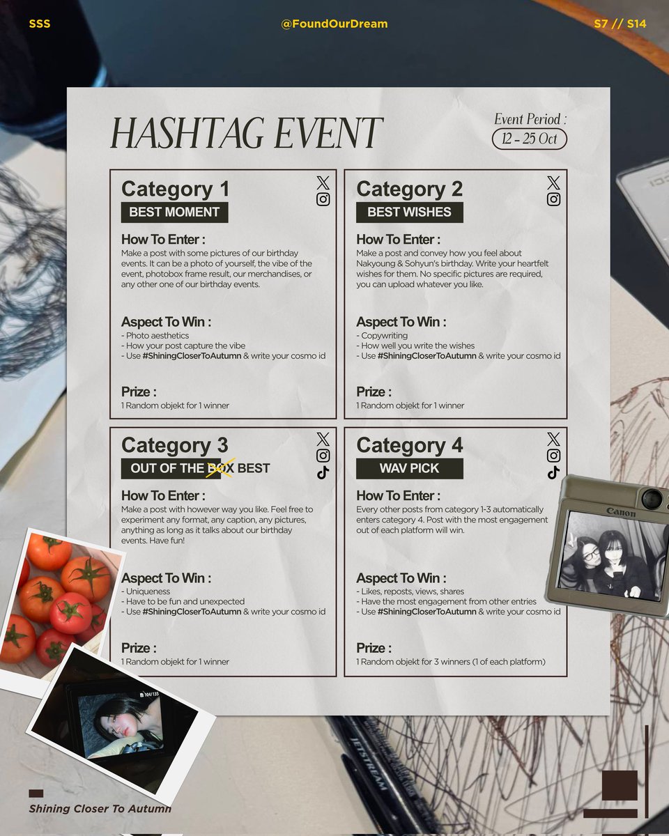 FoundOurDream's tweet photo. 🗣"Cafe event is too far &amp; no photobox in my city😣" 
wELL☝🏼 Nothing to worry about because we also have SNS POST &amp; HASHTAG EVENT!!

Read the criterias in the picture below. We'll wait for your entries to brighten our timeline

#ShiningCloserToAutumn #나경 #Nakyoung #소현 #Sohyun https://t.co/5HKNuQMl7k