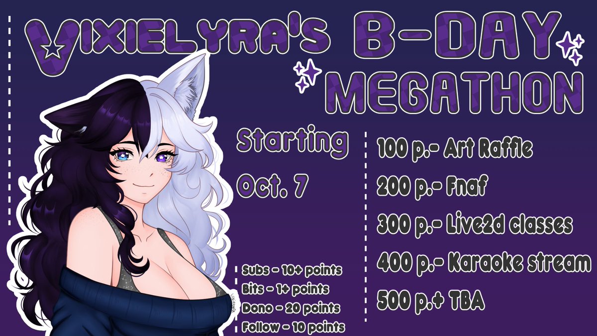 Hi guys I finally got around to making a poster but I'm having an uncapped megathon starting October 7th! I hope to see you all there! there will be a bunch of games, collabs and more! Won't you come and celebrate my bday with me?~