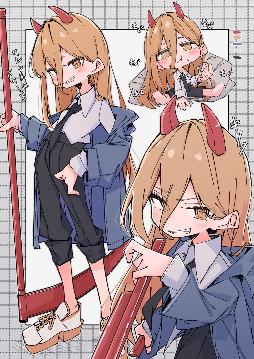 aomoringo_com's tweet image. 頭身低く描くの楽しくてチェンソーマンのパワー描いた！🩸