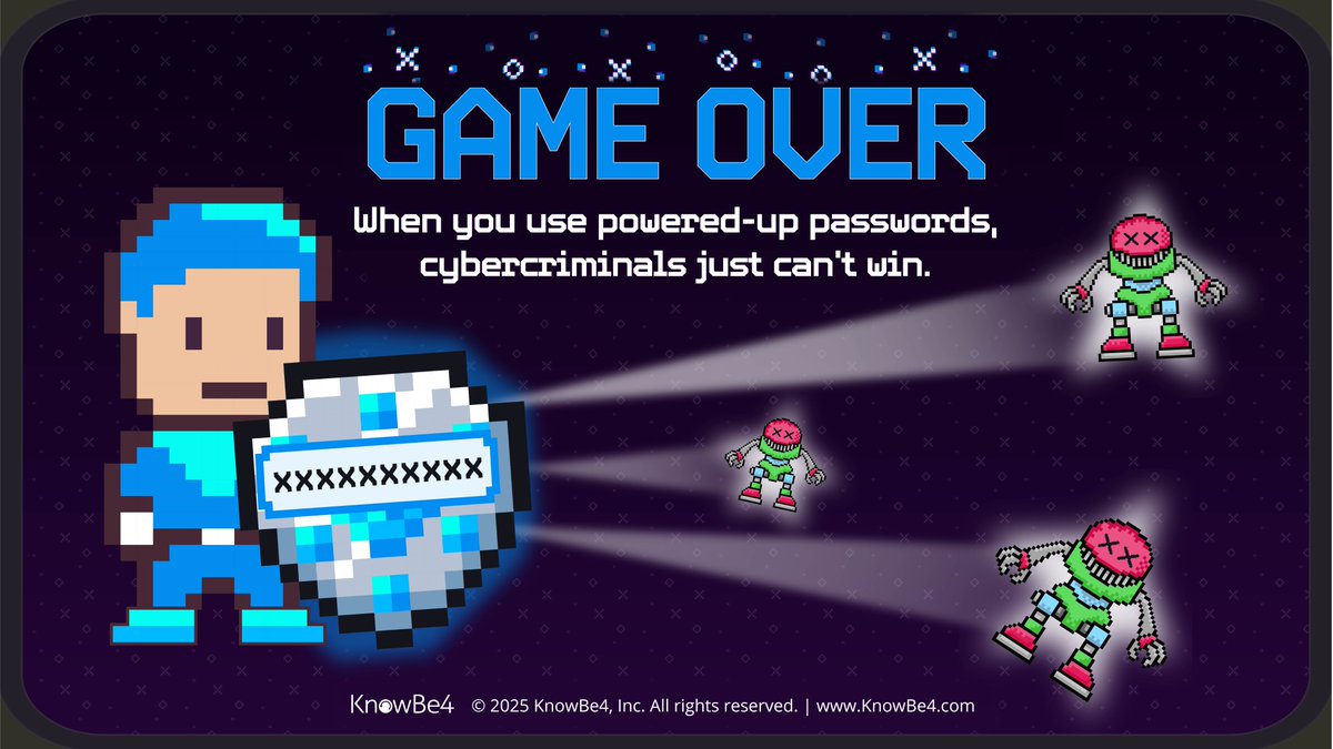 padgateacademy's tweet image. October is Cybersecurity Awareness Month!
Just like in the game, when you use “powered-up” passwords, cybercriminals can’t win.
Take a moment to update your passwords and protect your digital world. 🌐
#CybersecurityAwarenessMonth #KnowBe4 #ThinkBeforeYouClick