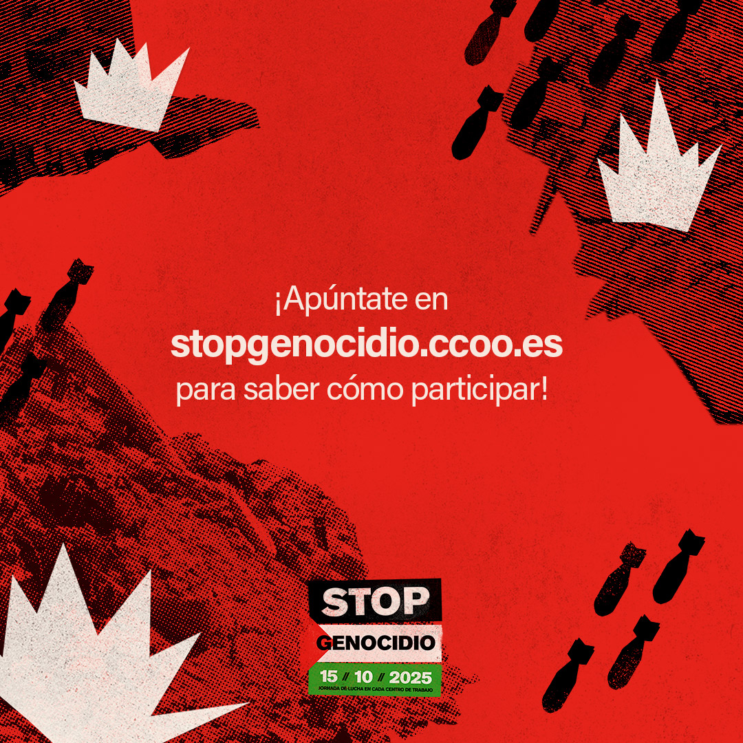 🇵🇸 Imagina tu ciudad arrasada, no tener comida, tu colegio y hospital convertidos en ruinas, tu familia indefensa bajo las bombas: esta es la realidad en Palestina.

✊ El día 15 de octubre nos movilizamos desde los centros de trabajo contra el genocidio del pueblo palestino.
