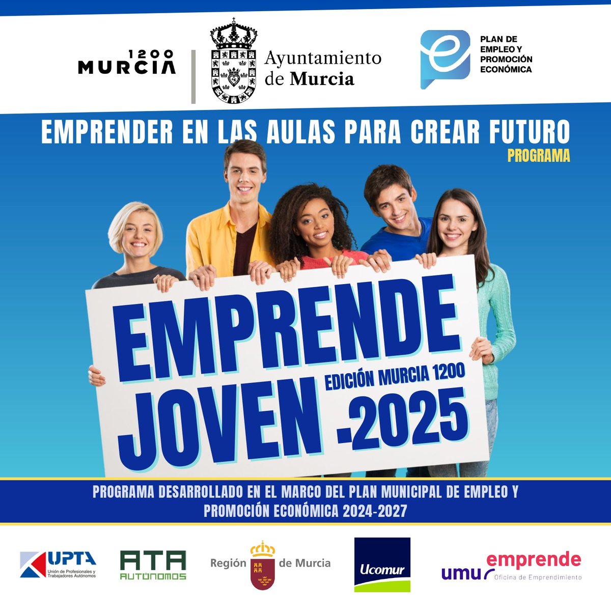 UPTA REGIÓN DE MURCIA (@deupta) on Twitter photo Mañana arrancamos en el <a href="/CifpDe/">CIFP Politécnico de Murcia</a> de Murcia el Programa #EMPRENDEJOVEN25 Edición Murcia 1200, una iniciativa del <a href="/AytoMurcia/">Ayuntamiento de Murcia</a> y <a href="/Murcia_Emplea/">MurciaEmplea</a> sobre emprendimiento juvenil que además, incluye un concurso con una dotación económica de 15.000€.
#PMEPE25
<a href="/EDUARDOABADSABA/">Presidente UPTA España</a> <a href="/upta_es/">UPTA España</a> Mañana arrancamos en el <a href="/CifpDe/">CIFP Politécnico de Murcia</a> de Murcia el Programa #EMPRENDEJOVEN25 Edición Murcia 1200, una iniciativa del <a href="/AytoMurcia/">Ayuntamiento de Murcia</a> y <a href="/Murcia_Emplea/">MurciaEmplea</a> sobre emprendimiento juvenil que además, incluye un concurso con una dotación económica de 15.000€.
#PMEPE25
<a href="/EDUARDOABADSABA/">Presidente UPTA España</a> <a href="/upta_es/">UPTA España</a>