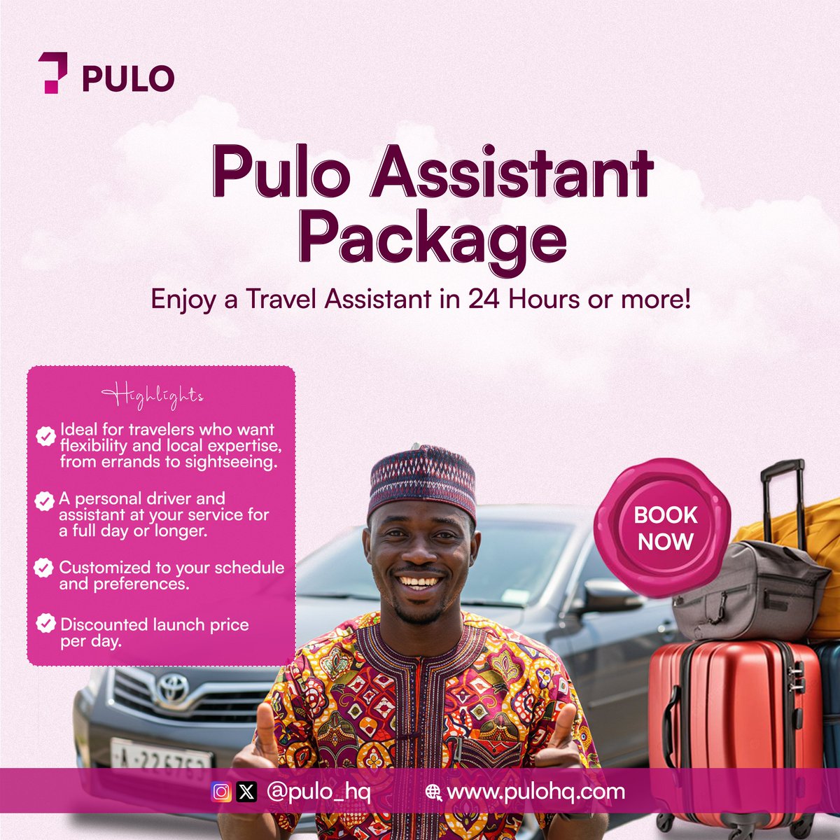 pulo_hq's tweet photo. Get a personal driver and local assistant for a full day (or more!) with the Pulo Assistant Package.
Book Now! Link in Bio! 
#PuloHQ #TravelHack #PersonalDriver #AssistantOnDemand #Sightseeing #LocalGuide #24HourService #BookYourTrip https://t.co/aVSn0CHcoJ