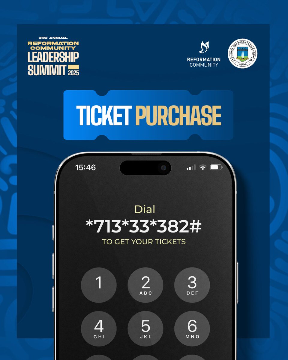 Get your tickets now for the 3rd Annual Reformation Community Leadership Summit 2025!
Join changemakers, leaders &amp; innovators this November in Accra.
📅 28–29 Nov | 📍 GIMPA, Accra
Dial 71333*382# or register 👉 tinyurl.com/rcucleadership…
#RCLS2025 #Leadership #YouthForChange