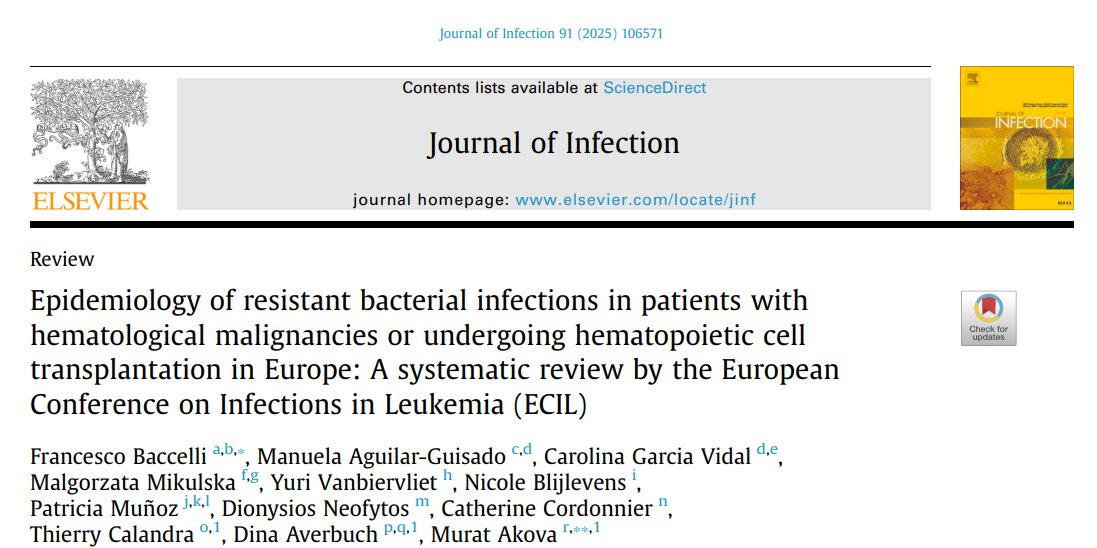 Nueva revisión sistemática sobre la epidemiología de las infecciones por bacterias resistentes en pacientes con neoplasias hematológicas o receptores de HSCT realizada por la European Conference on Infections in Leukaemia (ECIL).

journalofinfection.com/article/S0163-…