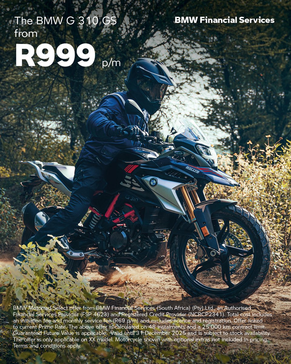 BMWMotorradCent's tweet image. Dare to go further and bolder with BMW Select Finance.
Everything from road, trail, adventure and iconic status. 

For more info, contact us on 012 643 1680 / bavarian@bavarianmc.co.za

1024 Bank Avenue, Centurion

#BMWMotorradCenturion #BavarianMotorcyclesCenturion #Since1992