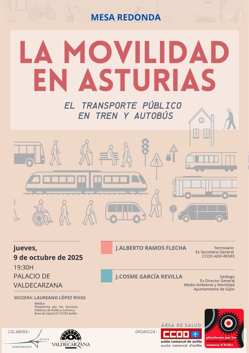 cc_aviles's tweet photo. La movilidad en Asturias
Jornada #UnaSolaSalud
El Transporte público en tren y autobús

📅 9 de octubre
⏰ 19:30
📌 Palacio de Valdecarzana, Avilés

✨ Interesante jornada. Esperámoste!! https://t.co/o7aUzPX3gR