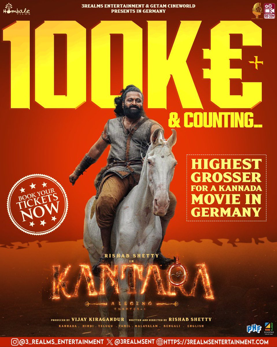 Germany is roaring with excitement!

Divine saga #KantaraChapter1 continues to mesmerize audiences across the nation.

Germany  release by <a href="/3REALMSEnt/">3Realms Entertainment</a> 

<a href="/4SeasonCreation/">4Seasons Creations AS</a> <a href="/hombalefilms/">Hombale Films</a> <a href="/PharsFilm/">Phars Film Co LLC</a> <a href="/KantaraFilm/">Kantara - A Legend</a> <a href="/shetty_rishab/">Rishab Shetty</a> <a href="/VKiragandur/">Vijay Kiragandur</a> <a href="/ChaluveG/">Chaluve Gowda</a> <a href="/HombaleGroup/">Hombale Group</a> <a href="/gulshandevaiah/">“SuperGullu”</a>