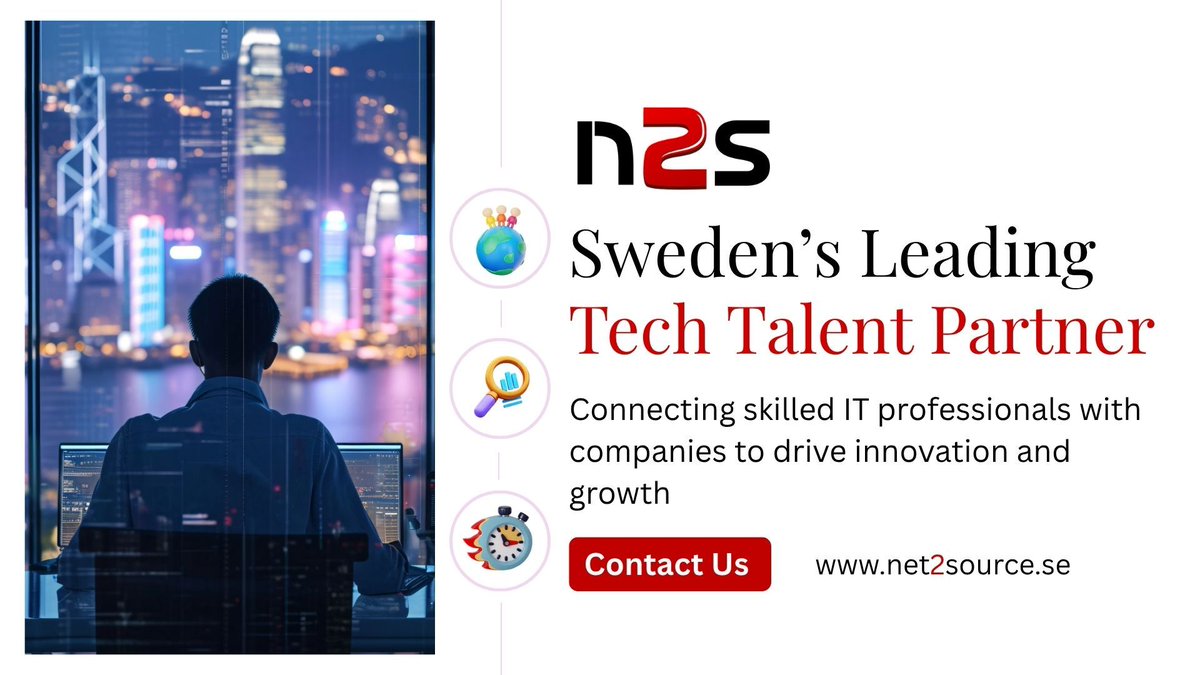 GlobalN2s36396's tweet image. In Sweden, we connect businesses with skilled IT professionals to build smarter, scale faster, and stay ahead in tech. Find the talent that drives success today.
#net2source #n2s #TechnologyStaffing #ITRecruitment #TechTalent