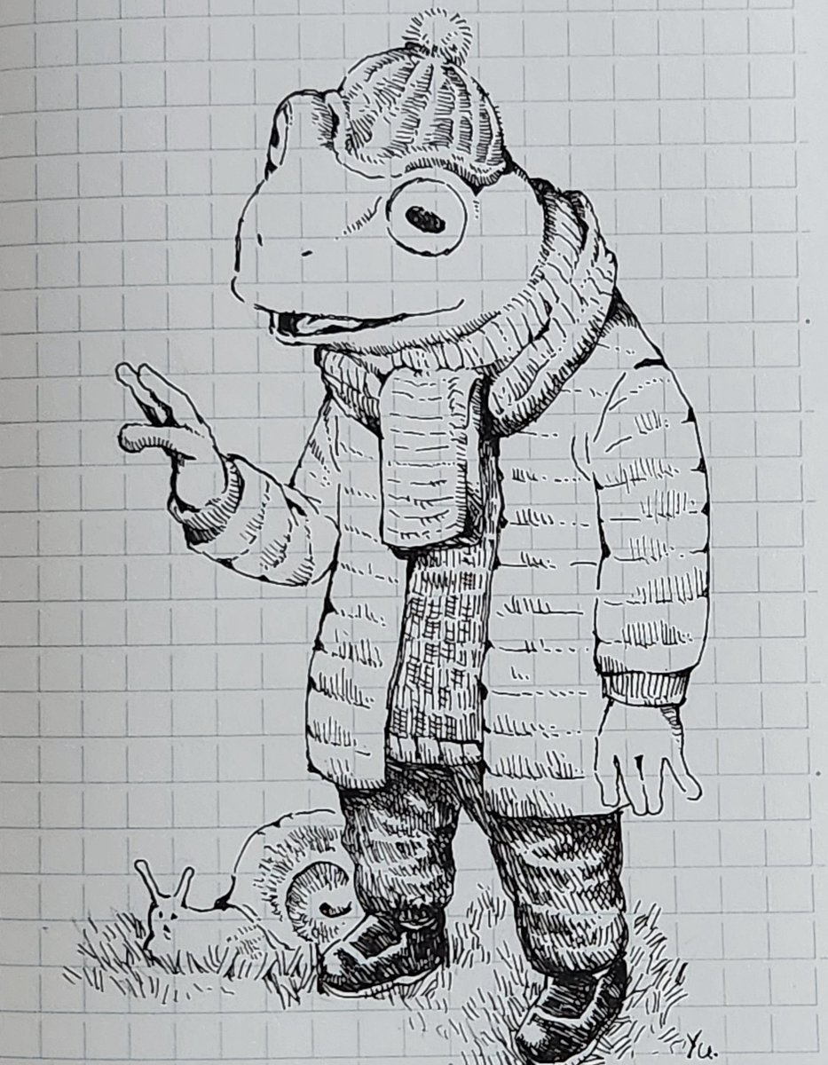 冬服カエル
#illustration #pencilart #アナログイラスト #ペン画